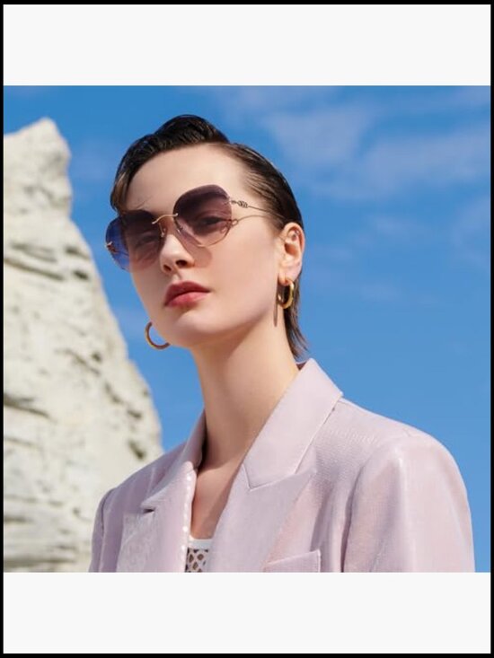 Elegant Titanium Rimless Irregular Diamond-cut Sunglasses Polarized UV